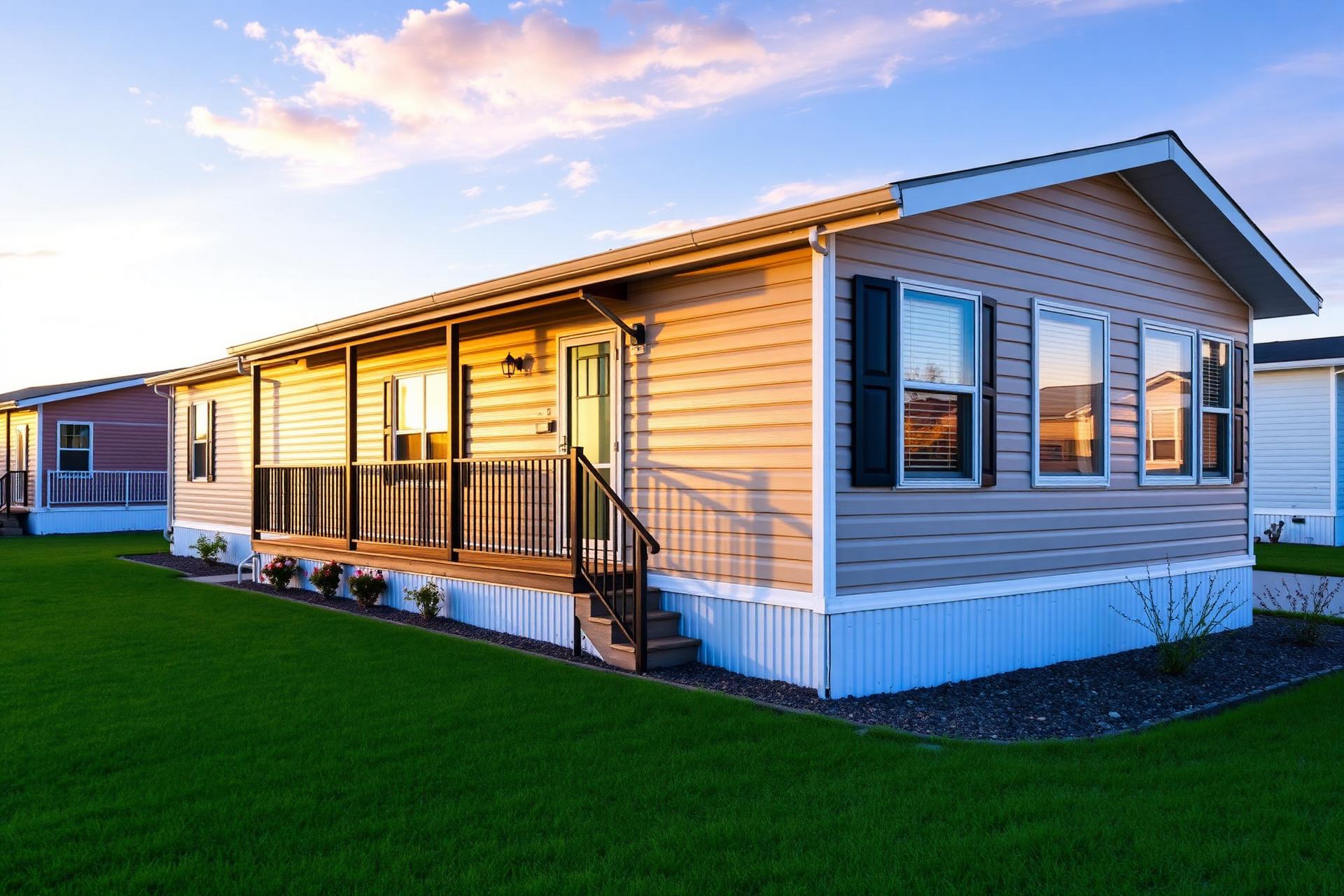 Modern mobile home at golden hour